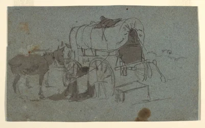 Teckning, En armévagn med mula, ca 1862