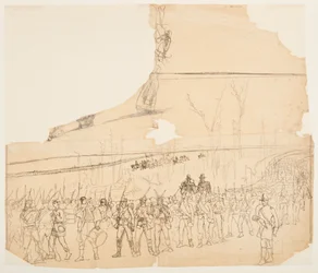 Teckning, En infanterikolonn på marsch, 1862