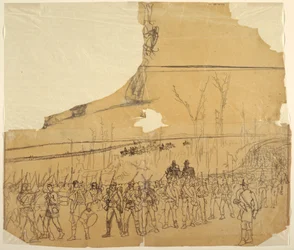 Teckning, En infanterikolonn på marsch, 1862