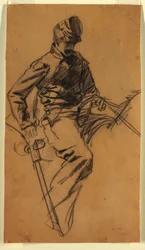 Teckning, kavallerisoldat på hästryggen, 1863