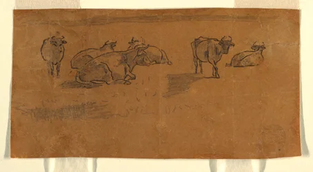 Teckning, kor på bete, omkring 1872