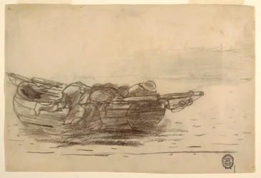 Teckning, Fiskare som klättrar över relingen, Cullercoats, England, 1881-82