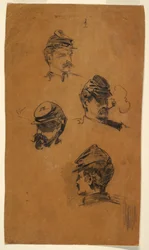 Teckning, Fyra studier av soldater, ca 1863