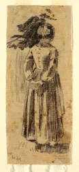 Teckning, flicka, ca 1874
