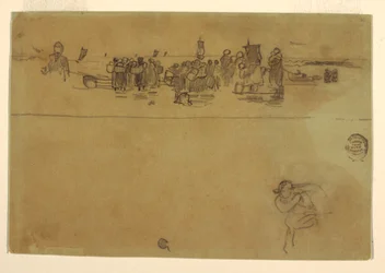 Teckning, Grupper av kvinnor vid stranden, Cullercoats, England, 1881-82