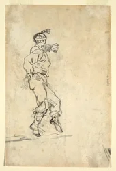 Teckning, kanonbesättning laddar en kanon, troligen 1861
