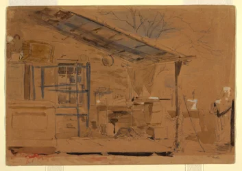 Ritning, hus med veranda, ca 1858-60