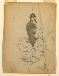 Teckning, beriden kavallerist, 1862