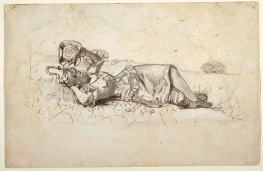 Teckning, vilande herdinna, 1877