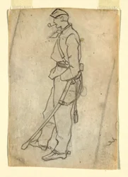 Teckning, Soldat med svärd och pipa, 1862