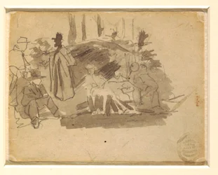 Teckning, Soldater på camping, 1862