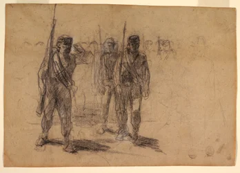 Teckning, Soldater som övar, troligen 1864