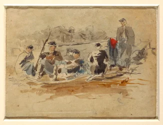 Teckning, Soldater sittande i grupp, 1862