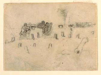 Teckning, bårbärare bärandes en soldat, troligen 1862