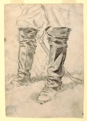 Teckning, studie av kavalleriofficerares kängor, 1862-64