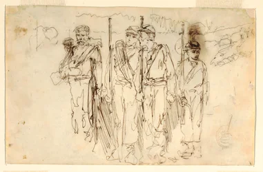 Teckning, De vandrande sårade, 1861-62