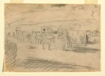 Teckning, tåg med arméns vagnar, 1862