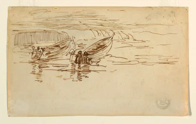 Teckning, två doryer sjösätts, England, 1881
