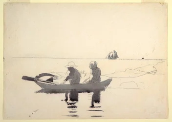 Teckning, Två figurer i en roddbåt, 1880