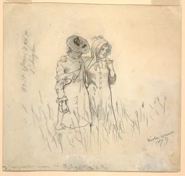 Teckning, Två flickor på en åker, 1879