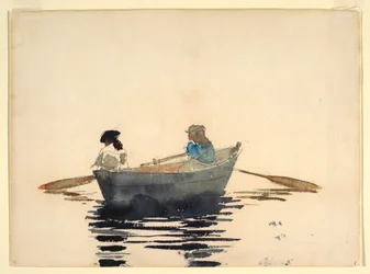 Teckning, Två flickor i en roddbåt, 1876-80