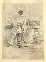Teckning, Kvinna vid piano, 1862