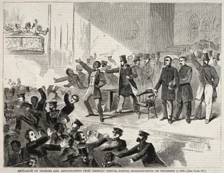 Fördrivningen av svarta människor och abolitionister från Tremont Temple, Boston, Massachusetts..., 1860.