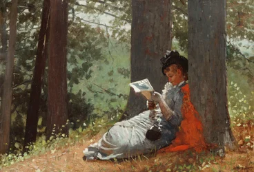Flicka som läser under ett ek, 1879