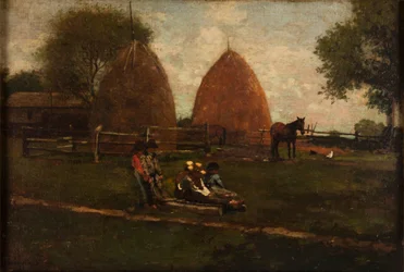 Höstackar och barn, 1874.