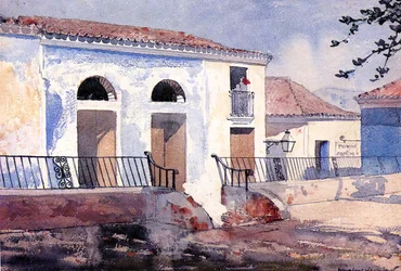 Hus i Santiago, Kuba, ca 1885 (wc på papper på kartong)