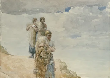 On The Cliff, Cullercoats, ca 1881-82 (akvarell och kol på vävt papper)