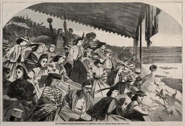Våra vattningsställen - Hästkapplöpning i Saratoga, 1865.