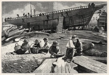 Skeppsbyggnad, Gloucester Harbor, 1873.
