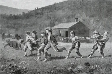 Snap-the-Whip, från Harpers Weekly, 20 september 1873, (trägravyr på tidningspapper)