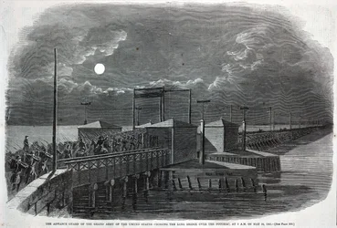 Förtruppen till USA:s stora armé korsar Long Bridge över Potomac kl. 02.00 den 24 maj 1861, från Harper