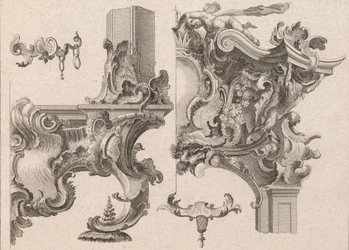 Förslag till dekoration av nedre högra och övre högra delen av en altarram..., tryckt ca. 1750-56.