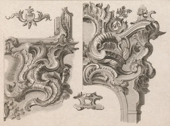 Förslag till dekoration av nedre högra och övre högra delen av en altarram..., tryckt ca. 1750-56.