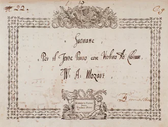 Frontispice av sonat för fort-piano och violin av Mozart.
