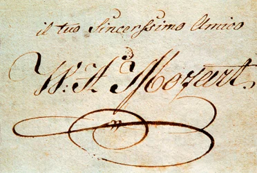 Signatur av den österrikiska kompositören Wolfgang Amadeus Mozart (1756-1791)
