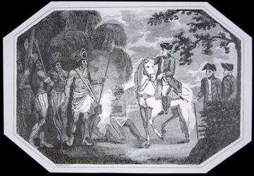 General Burgoyne and the Indians 1777, graverad av J. Taylor, från 