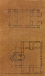 Sida från en klippbok som innehåller ritningar och flera utskrifter av arkitektur, Int..., ca. 1800-1850. Skapare: Workshop av Charles Percier, Workshop av Pierre François Léonard Fontaine.