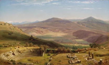 Amfiteatern i Tusculum och Albanobergen, Rom, 1860.