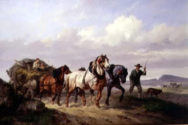 Ett team av draghästar (olja på duk)