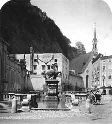 Pferdeschwemme-hästbrunnen, Salzburg, Österrike, c1900-talet.