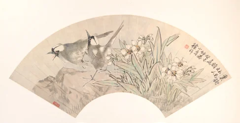Fåglar och Narcissus, daterad 1883.