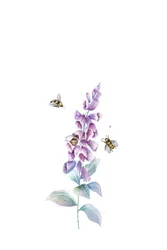 Akvarellmålningar av bin och blommor