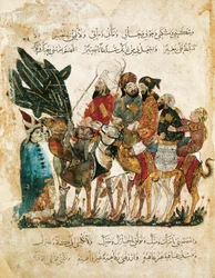 Karavan av arabiska handelsmän, miniatyr ur Maqamat (Sammankomsterna) av Al-Hariri, cirka 1240