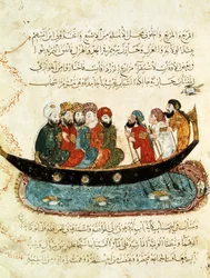Ms Ar 5847 f.67, Boat on the Euphrates, miniatyr från 