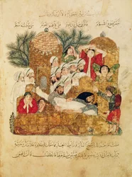Ms Arab 5847, fol. 29, Begravning av ett pestoffer, ur ”Al Maqamat” (Mötena) av Al-Hariri, cirka 1240