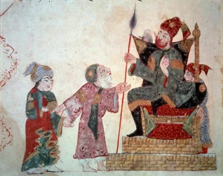 Den vandrande sjöfararen Abu-Zayd (Abu Zayd, Abu Zayd) och hans son före guvernören) upplyst av Yahya Mahmud al-Wasiti (al-Wasiti) i